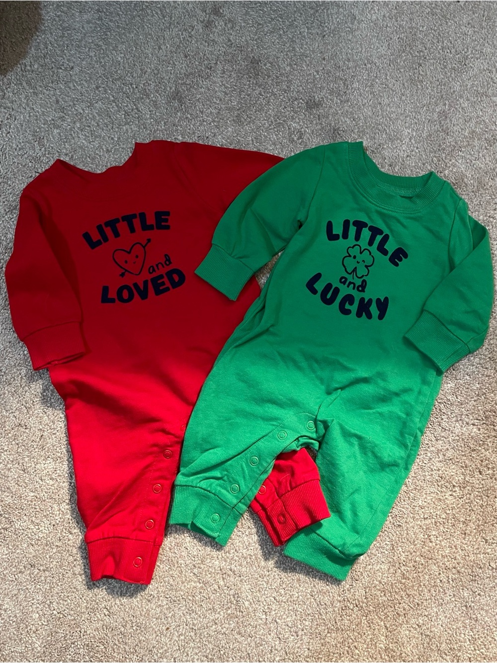 Carter's Red & Green "Little Loved" and "Little Lucky" Baby One-Piece Bodysuits